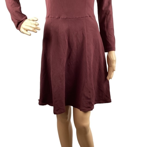 Theory Tillora Long Sleeve Fit and Flare Dress Size 6 Burgundy - Picture 3 of 7
